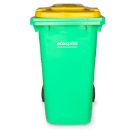 240L Wheelie Bin | 240L Hazchem Wheelie Bin | 240LG-Y | Lime Green Bin with Yellow Lid | Wheelie Bin for Chemical Spill Kits | Ecospill Brisbane Sydney Melbourne Perth Canberra Australia