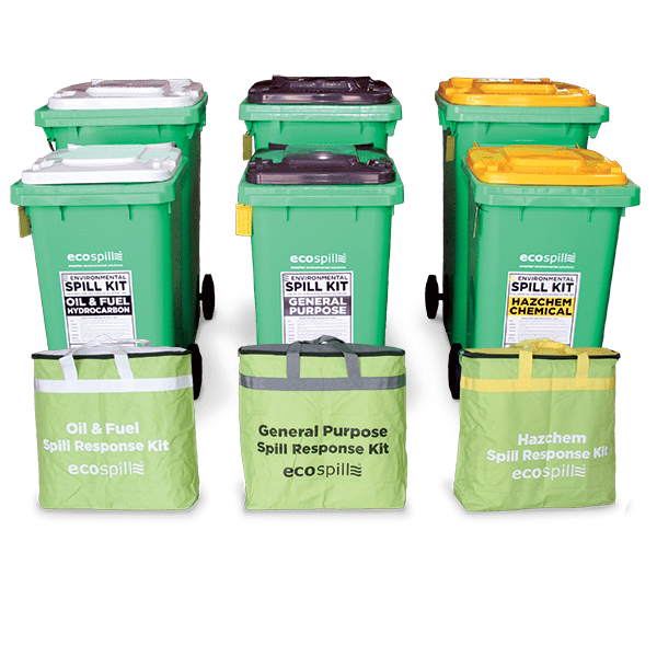 120L Wheelie Bin Lime Green with Gray Lid Ecospill Spill Kits
