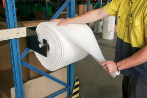 DISP6 Absorbent Roll Dispenser Small in use from Ecospill | Ideal roll holder for fuel and oil or chemical absorbent rolls | Sydney | Brisbane | Melbourne | Perth | Adelaide | Spill Kits | Absorbents | Australia